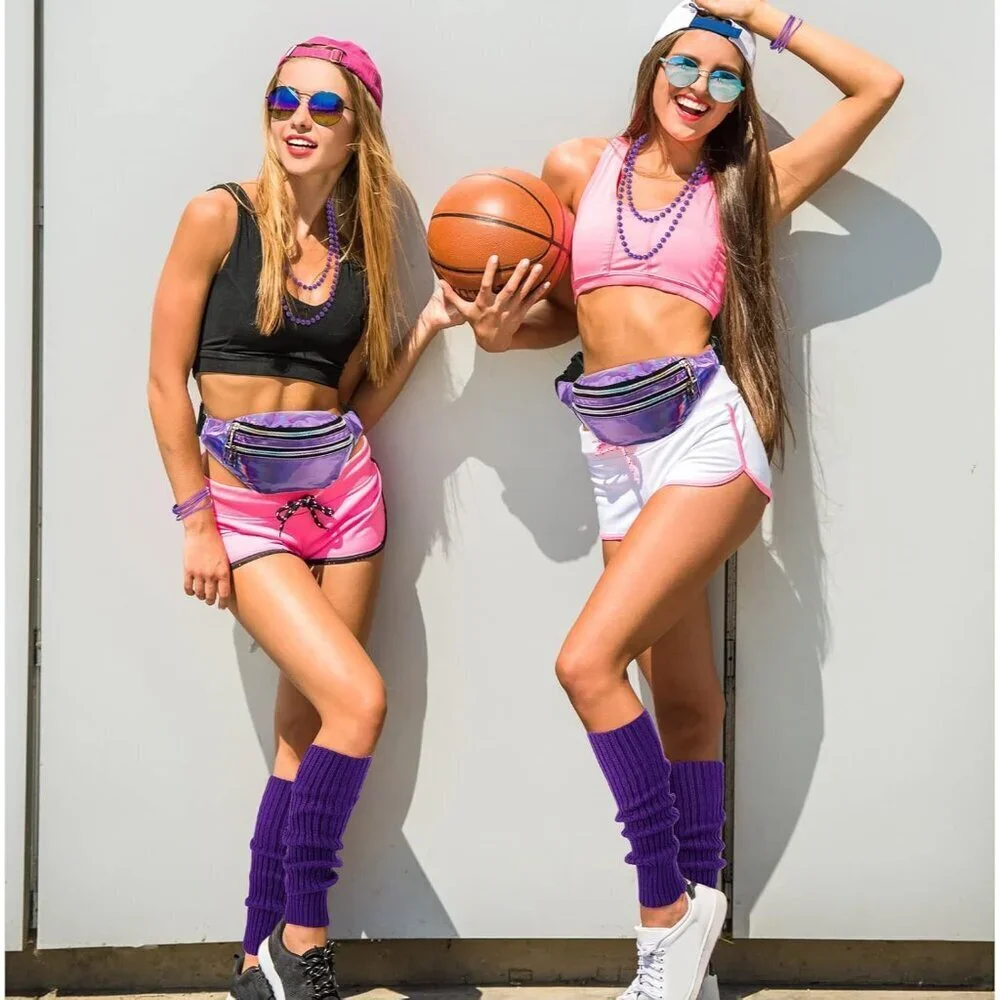 80s Costume Accessories Set Fanny Pack Leg Warmers Earrings Gloves Necklace